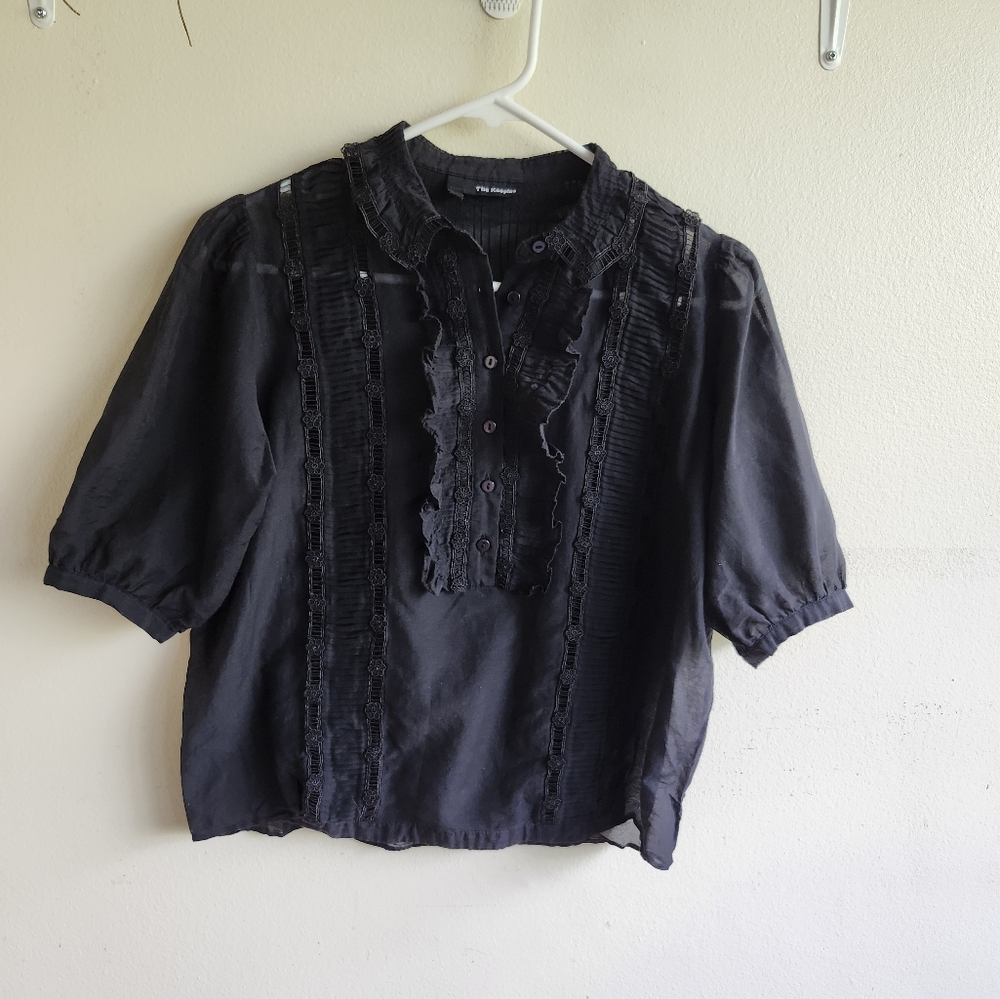 The Kooples Ruffle Eyelet 3/4 Button Blouse XS